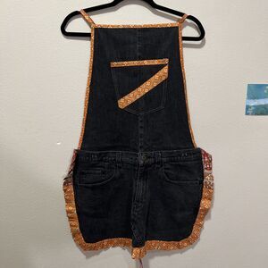 Handmade Upcycled Denim Apron Womens One Size Blue Jean Bib Long Ties